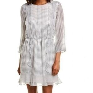 Club Monaco NWT Caluh Dress white base 100% silk 3/4 sleeve size 6